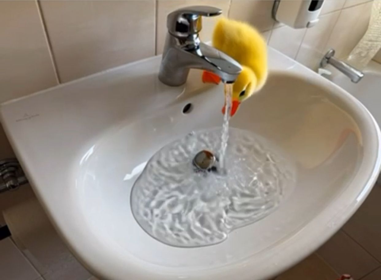 Waschbecken mit laufendem Wasserhahn Waschbecken mit laufendem Wasserhahn